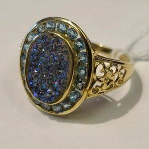 14kt Yellow Gold Ring with Blue Stones